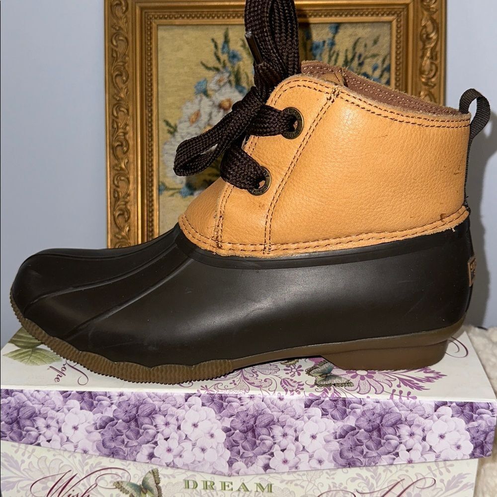 SPERRY 8 Saltwater 2-eye Tan Leather Brown Lace up Ankle Duck Boots - Picture 4 of 15